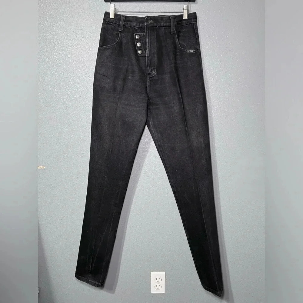 Vintage 80s/90s Ozark Mountain Black/Silver Snaps Mom Jeans 29x34 Cowgirl Rodeo.